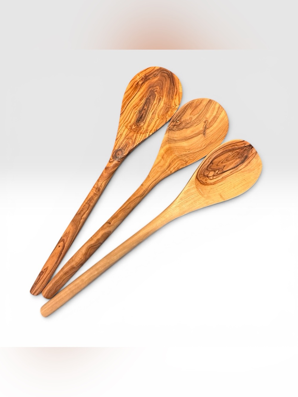 Wooden Olive Wood Cooking Spoon Set - of 3 Natural Brown